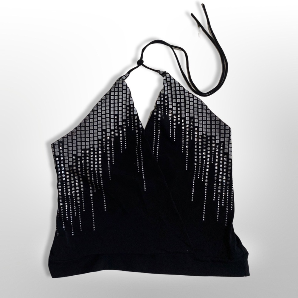 SOLD Vintage y2k Charlotte Russe Black Halter Top with Silver Accents